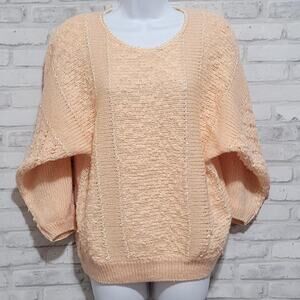 Vtg Lindsey Blake Light Peach Knit Pullover Sweater Keyhole Womens XL 80s